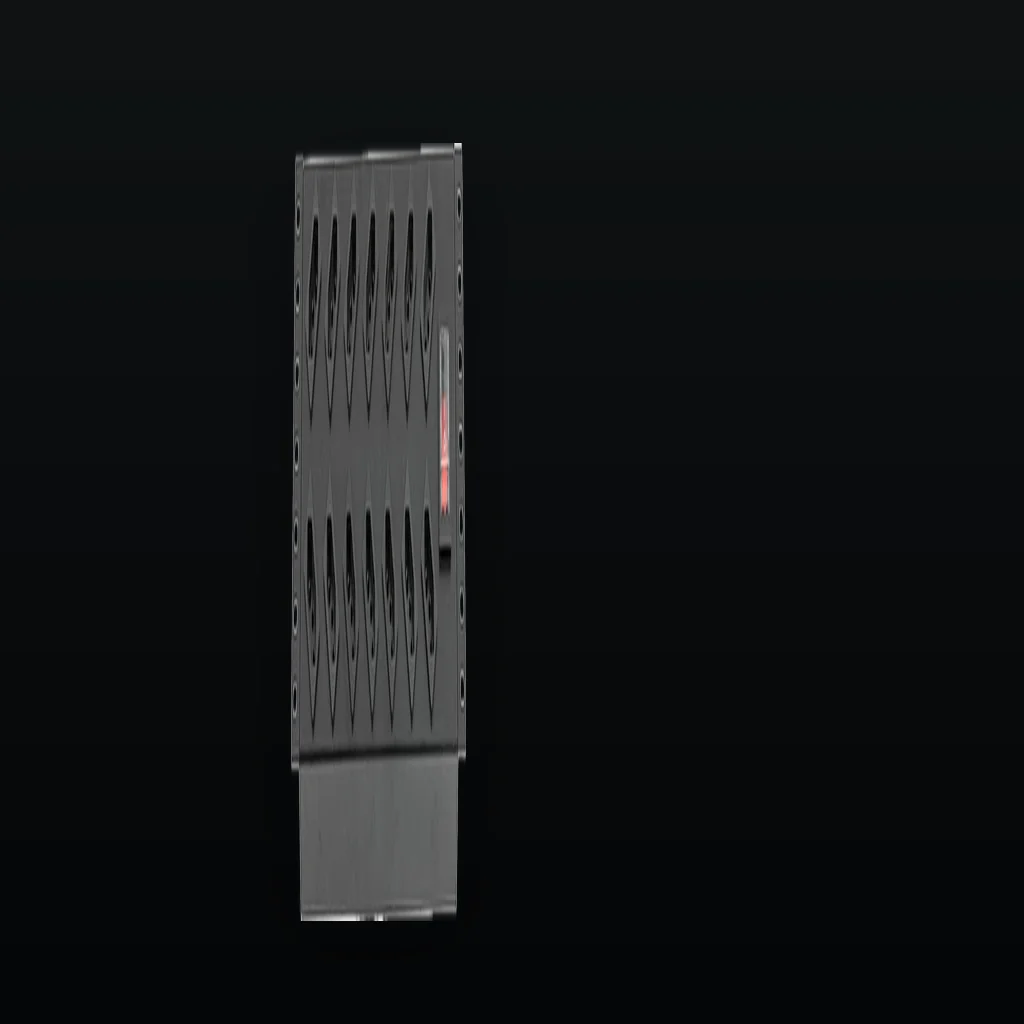 A power distribution unit inside a telecom cabinet with its communication module lit, the closed cabinet door behind it out of focus