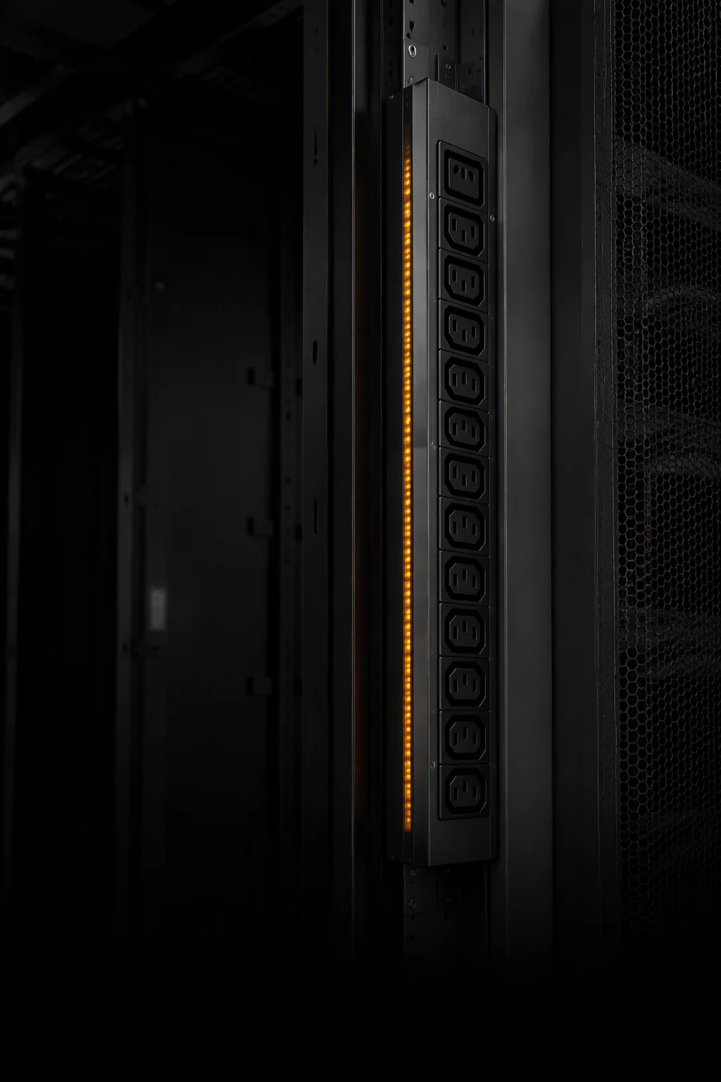AmpRack rack PDU mounted on a server rack rear door